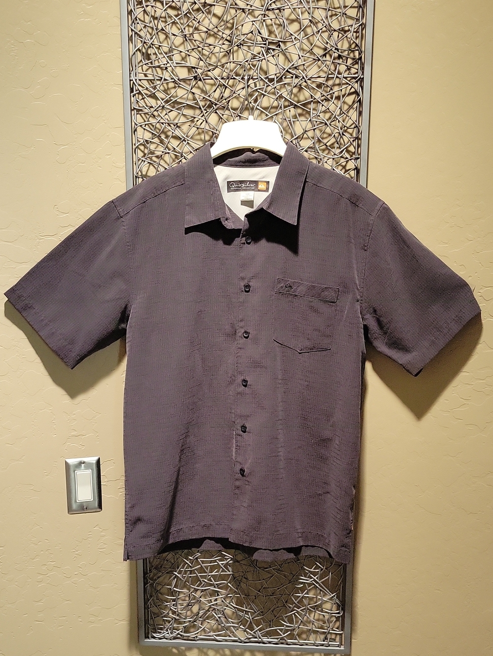 Quiksilver Men’s Short Sleeve Button-Down Shirt in Charcoal Pinstripe